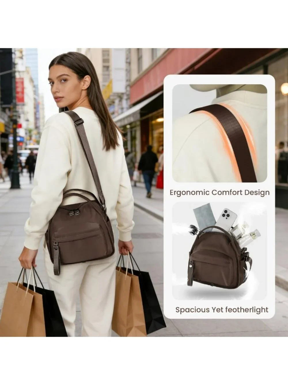 Chic Solid Color Crossbody Bag | Stylish Zipper Handbag with Soft Top Handle